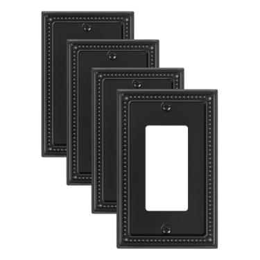 Imagem de TREEWELL Pacote com 4 placas decorativas de cobertura de tomada, placas decorativas para interruptores e tampas de tomada, placas de parede de metal preto para tomadas elétricas, receptáculo, tomada