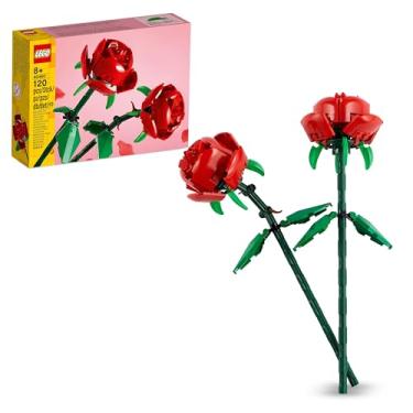 Imagem de LEGO Creator Rosas conjunto de flores artificiais compatível com ramos, presente de dia dos namorados, decoração floral e acessórios de quarto infantil e mesa para meninas, meninos e adolescentes