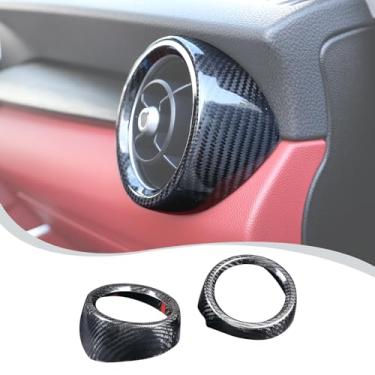 Imagem de LLKUANG Anel de cobertura de ventilação de ar condicionado lateral do painel compatível com Alfa Romeo Stelvio 2017-2020, capa decorativa de saída de ar lateral de fibra de carbono, acessórios