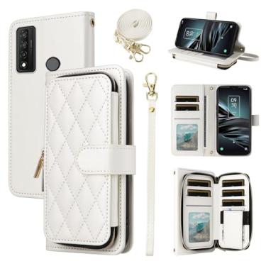 Imagem de Furiet Argyle Capa carteira para TCL 20XE 5087Z com alça de pulso, 9+ compartimentos para cartões, bolsa com zíper, luxuosa, couro PU, capa para celular TLC 20 XE TCL20XECase EX mulheres meninas