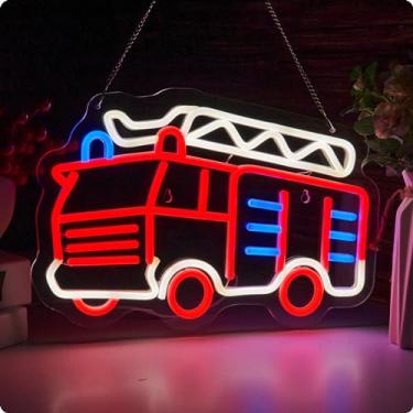 Imagem de ORIXIAYE Placa De Neon De Caminhão De Combate A Incêndio Para Decoração De Parede, Decoração De Quarto De Adolescente, Presentes Para Aniversário, Decoração De Arte De Quarto Infantil, Decoração De Qu