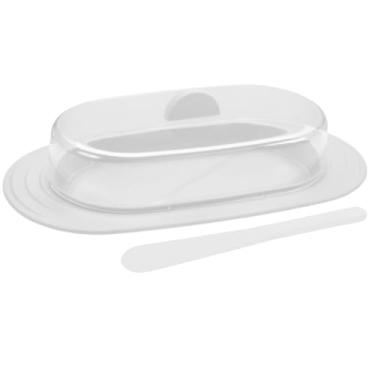 Imagem de Manteigueira Porta Manteiga de Plástico c/ Tampa e Espátula (Branco, Médio)