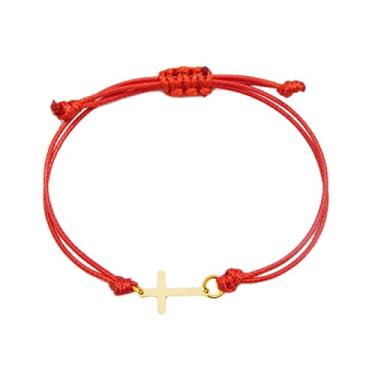 Imagem de COLORFUL BLING Pulseira de aço inoxidável prata dourada com cruz lateral ajustável corda trançada Faith Hope Blessed Woven Rope Wrist Cuff para homens e mulheres joias amuleto de proteção, Metal Metal fibra sintética, Inoxidável