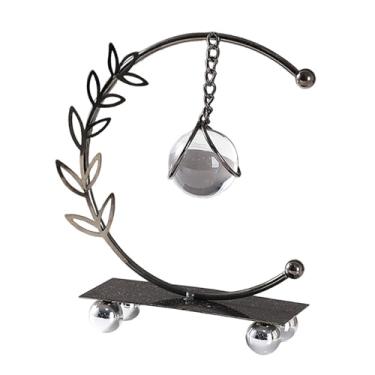 Imagem de XLWLLNJ Folha de estátua de ferro -folhas Bola de ornamento de mesa de figura de arte central obra de arte escultura Figura para festival de quarto de Natal, Lua Preta Cinza