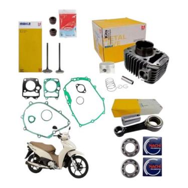 Imagem de Kit Motor Cilindro Biela Retentor Válvulas Biz 125 Injeção - METAL LEV