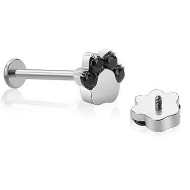 Imagem de ZYTAIJEW 16G 6 mm/8 mm/10 mm G23 titânio roscado internamente preto/branco CZ Paw Labret Monroe Lip Tragus cartilagem brinco piercing piercing de nariz joia, Titânio, Sem Pedra Preciosa