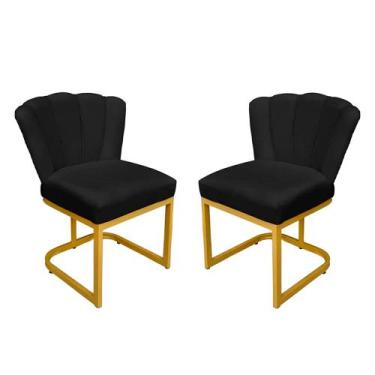 Imagem de Kit Cadeira Pétala Base Dourada Veludo Preto - Belliv Decor
