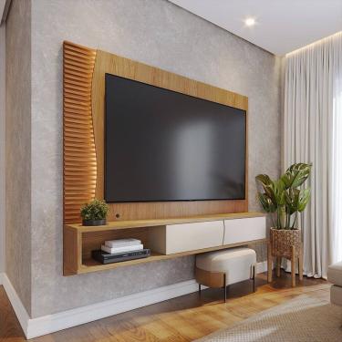 Imagem de Painel para Tv até 65" com Led Detalhe Ripado 2 Portas Egeu Freijó / Off White Matte
