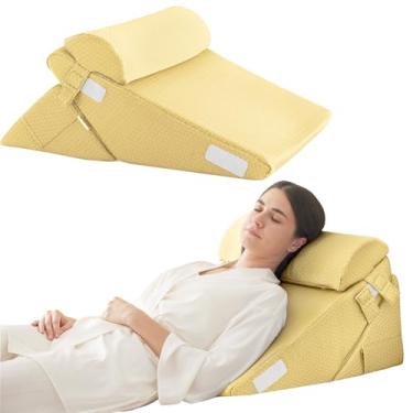 Imagem de Bedluxe Conjunto De Travesseiros Ortopédicos De Cunha Para Cama De 3 Peças, Travesseiro De Cunha De Espuma Pós-Cirurgia Para Suporte De Costas, Pernas E Joelhos, Travesseiro Triangular Dobrável Ajus