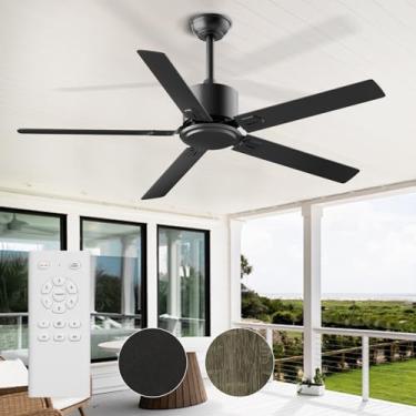Imagem de BECLOG Ventilador De Teto 60" Externo/Interno, Ventiladores De Teto Com Controle Remoto Com Motor Dc Reversível De 6 Velocidades, Ventiladores De Teto Sem Luzes, Preto Moderno Para Pátios, Casa De F