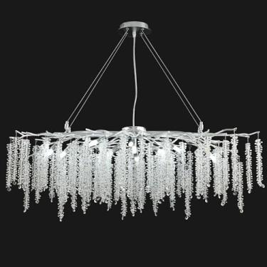 Imagem de Upfelw Lustre Moderno Retangular De Cristal Com Galhos De Árvores, L43'', Grande, Prateado, Linear, Pendente De Chuva, Luminária Para Interior, Para Ilha De Cozinha, Sala De Jantar, Sala De Estar, H