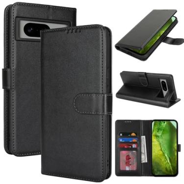 Imagem de SunYoo Capa carteira para Google Pixel 8a com suporte para cartão, capa carteira Pixel 8a para homens e mulheres, capa de telefone flip de couro à prova de choque com fivela magnética - preta