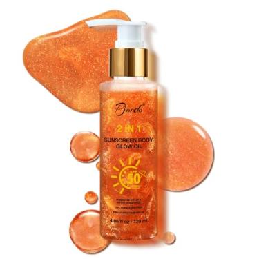 Imagem de Pjordo Protetor Solar Body Glow Oil, Amplo Espectro Fps 50, Protetor Solar, Textura Leve Em Gel Brilhante, Absorção Rápida, Não Pegajoso, Resultados Brilhantes, Ouro Rosa 4,06 Fl Oz
