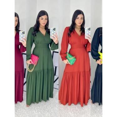 Imagem de Vestido longo feminino com fenda - Fabricação própria, Terra cota, úni