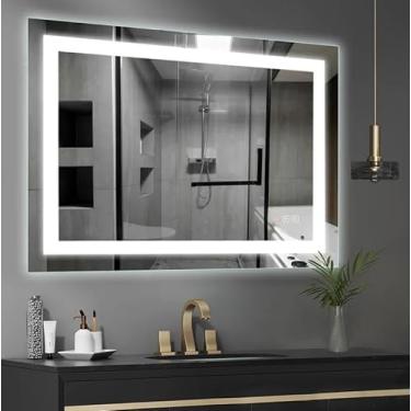 Imagem de Espelho 4mm 80x50 Led 3 cores frio neutro e quente 3 tons Parede Retangular Decorativo...