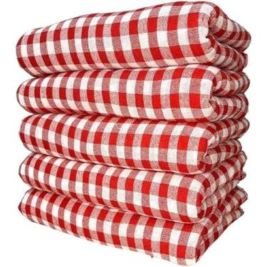 Imagem de Kit Pano De Chão Xadrez Vermelho Saco Duplo Costurado 75x45cm Pano de Limpeza Cozinha Copa (5, Vermelho)
