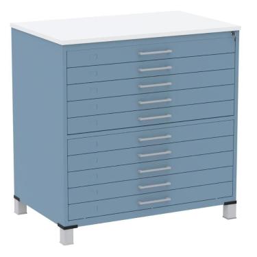 Imagem de Mapoteca 10 Gavetas Pandin 120cm (larg) Inmetro Tampo Mdp Branco Estrutura E Gaveta Em Aço Azul Dali