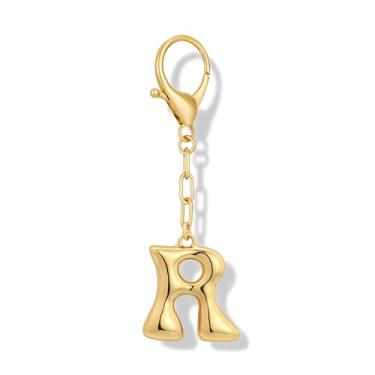 Imagem de FAUTHENTICUTE Chaveiro com letra inicial bolha para mulheres, banhado a ouro, letra R, berloque para bolsas, chaveiros, alfabeto, personalizado, bolsa, acessórios, presente, Dourado, M