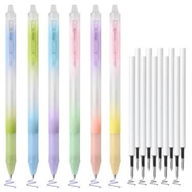 Imagem de BAYTORY Canetas de gel apagáveis, 6 canetas de tinta azul e 10 refis pretos, caneta retrátil com borracha, barril de caneta estética para palavras cruzadas