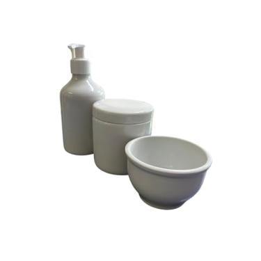 Imagem de Kit Higiene Bebê Porcelana Premium Rosa Azul Menina Menino (Pote Branco/Tampa Branca)