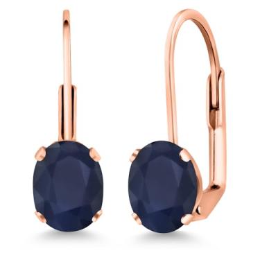 Imagem de Gem Stone King Brincos femininos de safira azul banhado a ouro rosa de 2,00 quilates | Pedra preciosa do mês de setembro | Oval 7 x 5 mm, Pedra preciosa, Safira