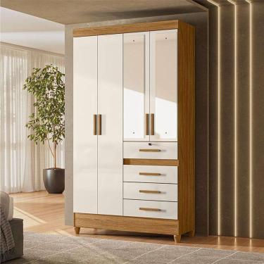 Imagem de Guarda Roupa Solteiro Ambiente Sobral 4 Portas Freijó Off White com Espelho - Moval