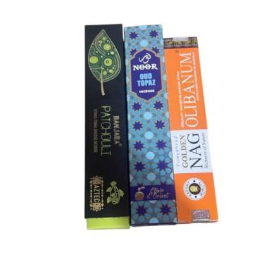 Imagem de Kit de Incensos Indianos Artesanais, Oud Topaz, Olibanum e Patchouli, 3 Variedades
