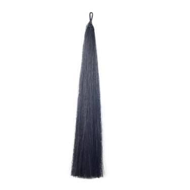 Imagem de Extensões de rabo de cavalo com laço de crina de cavalo trançado, parte inferior de corte cego, 1LB83-89 cm de comprimento (preto claro)