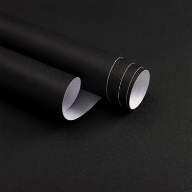Imagem de Froluya Papel de parede preto para contato com papel de parede fosco removível à prova d'água papel de parede preto 45 cm x 499 cm papel de contato autoadesivo para armários quarto banheiro