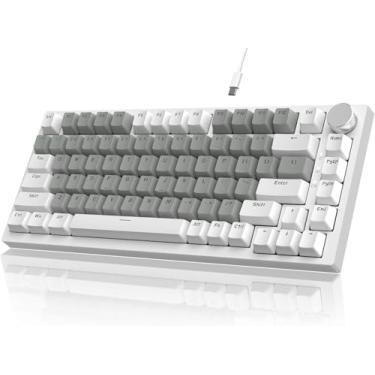 Imagem de ATTACK SHARK x AJAZZ Teclado mecânico para jogos com fio, com vedação e controle de botão CNC, layout ANSI 75%, espuma de absorção de som 5, hot-swappable, retroiluminação branca (Branco e Cinza)