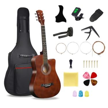 Imagem de Guitarra acústica de madeira de 96 cm para adultos, guitarra acústica de 6 cordas de aço com bolsa de guitarra e kits para iniciantes