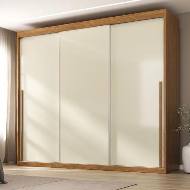 Imagem de Guarda Roupa Casal 3 Portas de Correr Senna Maxel Móveis - Cinamomo/Off White
