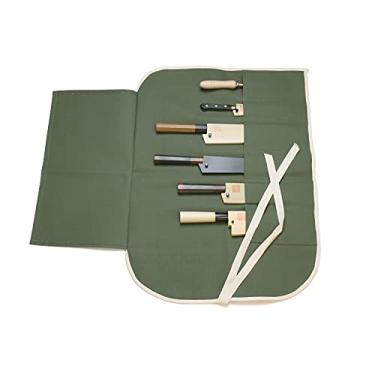 Imagem de Yoshihiro Bolsa/bolsa de faca de algodão acessórios de faca de chef de sushi japonês (6 compartimentos, verde-oliva)