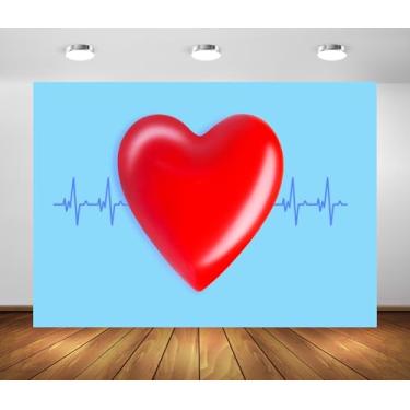 Imagem de Loccor 2,1 x 1,5 m tecido batimento cardíaco vermelho fundo vermelho curva cardíaca tema médico fotografia fundo médico decoração médico e enfermeira adereços de estúdio fotográfico