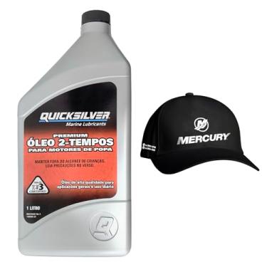Imagem de Óleo Náutico Quicksilver TCW3 Original 1 Litro Para Motores de Popa + Boné Mercury