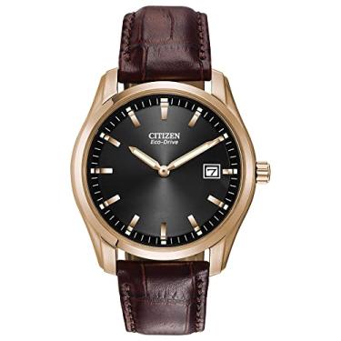 Imagem de Citizen Relógio masculino Eco-Drive Corso, aço inoxidável, clássico, Pulseira marrom, mostrador preto, NO SIZE, Movimento de quartzo