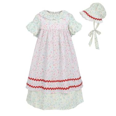 Imagem de Nuoqi Vestido colonial de manga curta para meninas vestido de pioneiro com avental, Verde, P