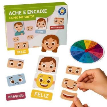 Imagem de Jogo Ache e Encaixe Sentimentos Educativo Infantil Quebra-Cabeça Emoçõ