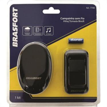 Imagem de Campainha Sem Fio Brasfort Pilha/Tomada 52 Toques Preta 7749, Preto