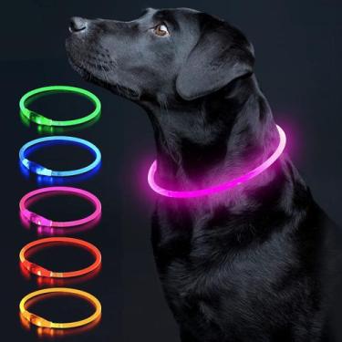 Imagem de Coleira LED para cães Colaseeme USB recarregável rosa 70cm