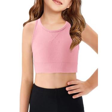 Imagem de Haloumoning Sutiã esportivo esportivo para meninas, costas nadadoras, dança, ioga, 7 a 14 anos, Rosa claro, 9-10 Anos