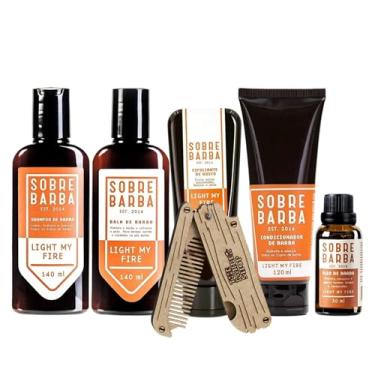 Imagem de Kit Sobrebarba Light My Fire, 6 Produtos para Barba, Shampoo 140ml, Balm 140ml, Condicionador 120ml, Óleo 30ml Esfoliante 100ml e Pente