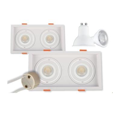 Imagem de 5 Spot Duplo Embutir Led Quadrado Nordecor + Lâmpadas Gu10 Branco Branco Quente