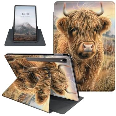 Imagem de Capa para tablet Samsung Galaxy Tab S9/ S9 FE 5G, couro PU, rotação de 360 graus, capa inteligente para Galaxy Tab S9 FE 10,9 polegadas/S9 11'', hibernar/despertar automático, vaca lanosa Highland