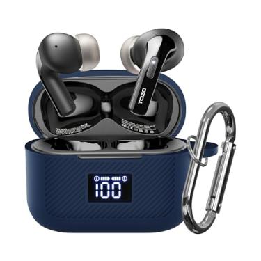 Imagem de POZCIS Capa para TOZO T20/T21, capa protetora de silicone macio com LED frontal, compatível com TOZO T20/Tonal T21, capa de fone de ouvido com conjunto de acessórios mosquetão (azul escuro)