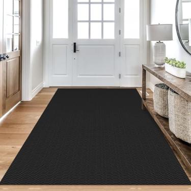 Imagem de KOZYFLY Tapete de área lavável, 1,2 x 1,8 m, tapetes de borracha para entrada, quarto, tapete de entrada boho, tapete trançado de algodão para sala de jantar, sala de estar, preto/cinza