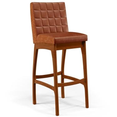 Imagem de Banqueta Alta Fixa Mila B04 Estrutura Madeira Assento Couro natural Lyam Decor