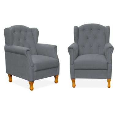 Imagem de Kit 02 Poltronas Para Sala De Estar Yara P02 Corino Cinza