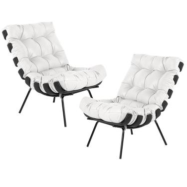 Imagem de Kit 02 Poltronas Costela Preto L04 Couro Branco