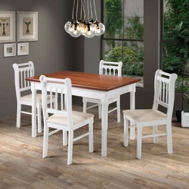 Imagem de Conjunto Sala De Jantar Madeira Maciça 4 Cadeiras Mv Outlet Branco E Mel